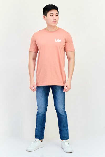 Lee Men Crew Neck Short Sve Brand Logo T-shirts, Peach
