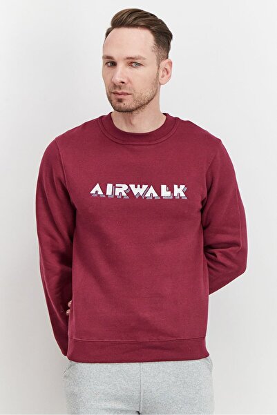 Airwalk Men Crew Neck Embroidered Logo Long Sleeve Sweatshirts, Maroon