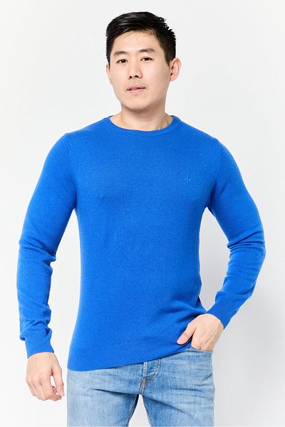 Harmont & Blaine Men Crew Neck Long Sleeves Embroidered Logo Sweater, Blue