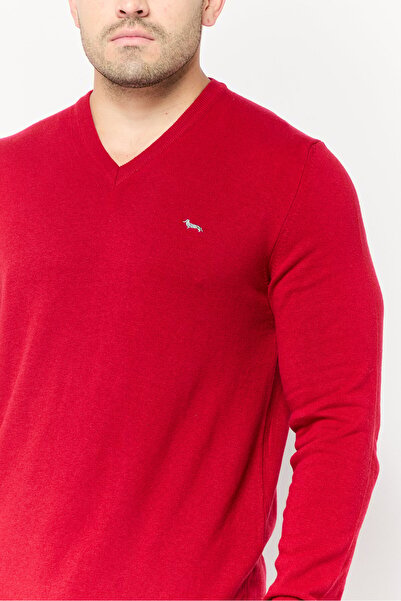 Harmont & Blaine Men V-Neck Embroidered Logo Sweater, Red