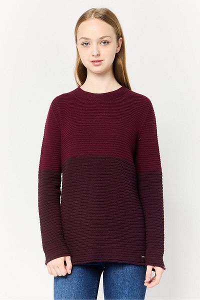 Harmont & Blaine Women Crew Neck Knitted Sweater, Burgundy
