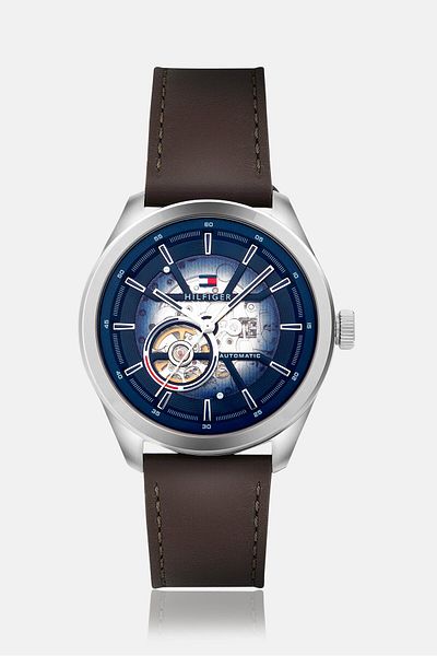 Tommy Hilfiger Men 1791888 Automatic Leather Watch, Brown