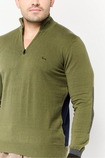 Harmont & Blaine Men High Neck Long Sleeve Brand Logo Sweater, Green