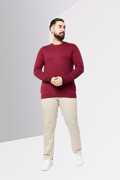 Harmont & Blaine Jeans Men Crew Neck Embroidered Logo Sweater, Burgundy