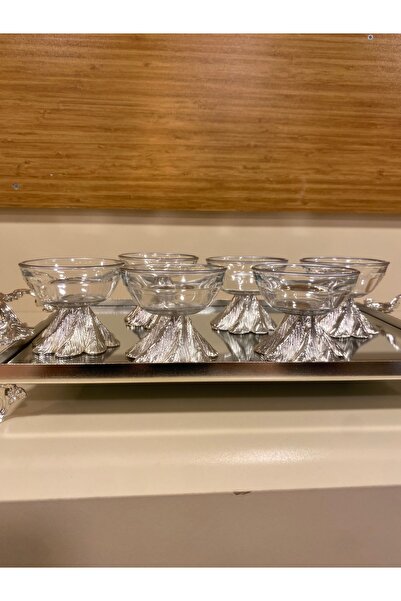 PLUS HOME Lokumluk 6'lı Gümüş Metal Pirinç Ayaklı Çap 8 Cm Ortaboy