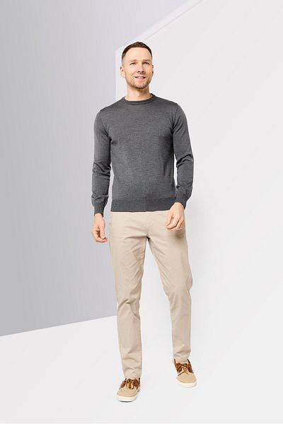 Harmont & Blaine Jeans Men Crew Neck Embroidered Logo Sweater, Charcoal Grey