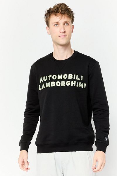 Lamborghini Men Crew Neck Brand Logo Long Sleeves Sweatshirt, Black