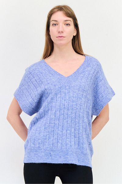 Esprit Women Oversized Fit V Neck Knitted Sweater, Slate Blue