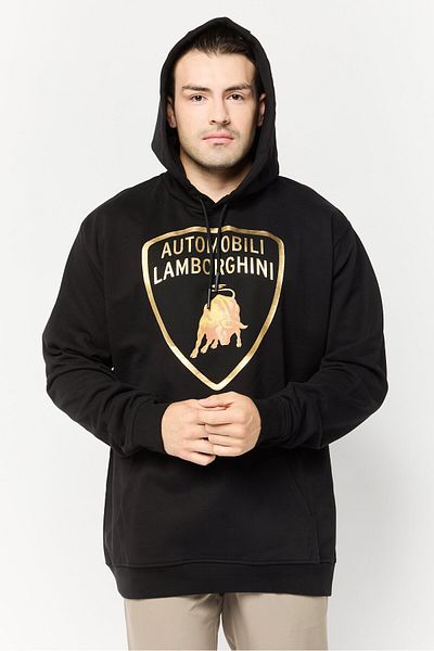 Lamborghini Men Brand Logo Long Sleeves Hooded Sweatshirt, Black