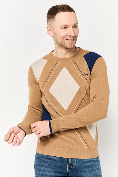 Harmont & Blaine Men Crew Neck Diamond Pattern Sweater, Multicolor
