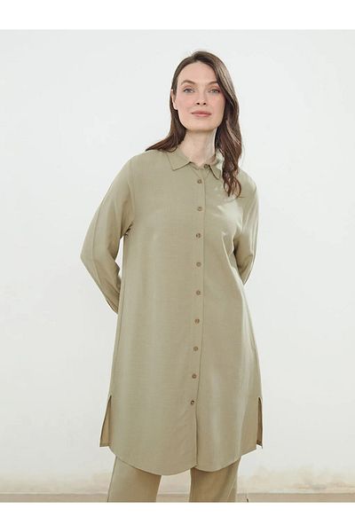 LC Waikiki Lcw Grace Khaki Linen Blended Women's Shirt Tunic