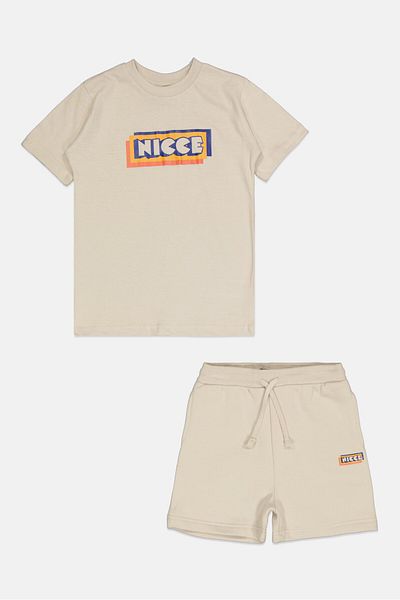 Nicce Kids Boy 2 Pieces Graphic Print Short Sleeve Top And Short Set, Beige