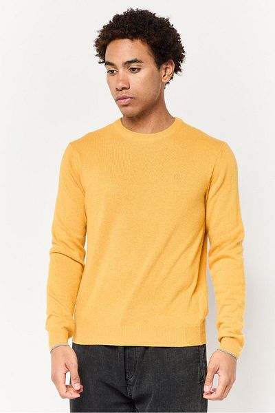 Harmont & Blaine Jeans Men Crew Neck Embroidered Logo Sweater, Mustard