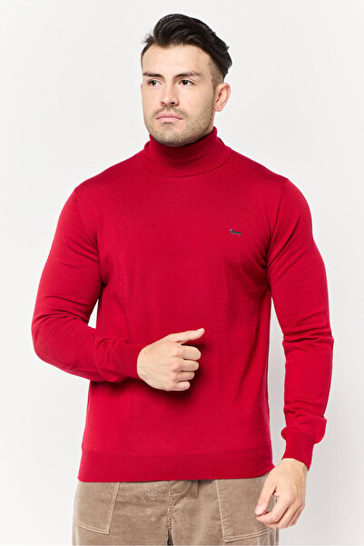 Harmont & Blaine Men Turtle Neck Long Sleeves Embroidered Logo Sweater, Red