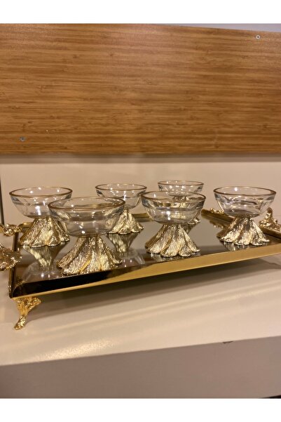 PLUS HOME LOKUMLUK 6'LI ALTIN ORTABOY METAL PİRİNÇ AYAKLI ÇAP 8 CM