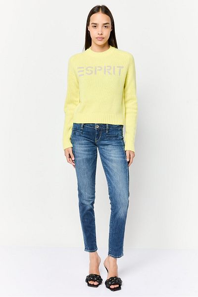 Esprit Women Crew Neck Brand Logo Sweater, Lime Green