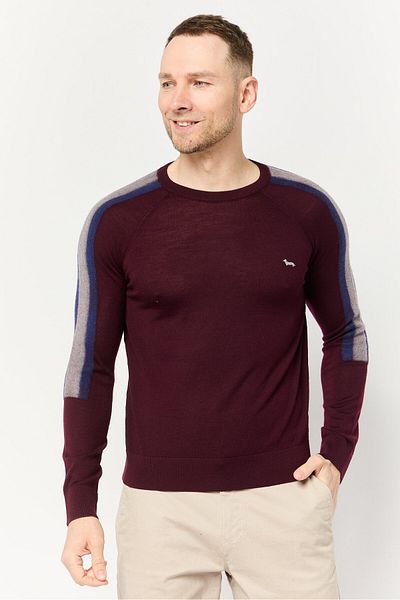 Harmont & Blaine Men Crew Neck Long Sleeve Brand Logo Sweater, Maroon