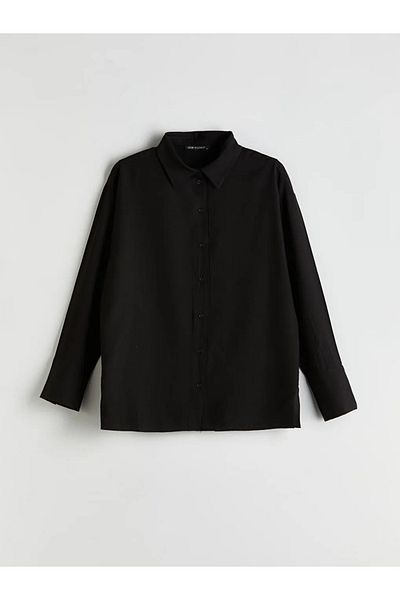 LC Waikiki Cămașă pentru femei LCW Modest Black Loose Fit Tunica
