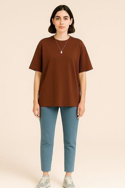 INFLUYENTE Women's Oversize Modal Fabric Comfortable Fit Crew Neck Vibrant Color Silky Feel Basic T-Shirt