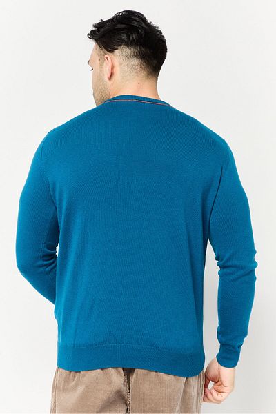 Harmont & Blaine Jeans Men Crew Neck Long Sleeves Embroidered Logo Sweater, Aqua Green