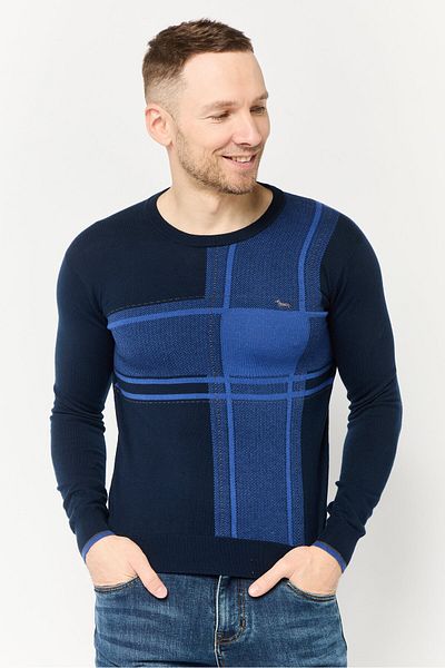 Harmont & Blaine Men Ribbed Neck Embroidered Logo Sweater, Multicolor