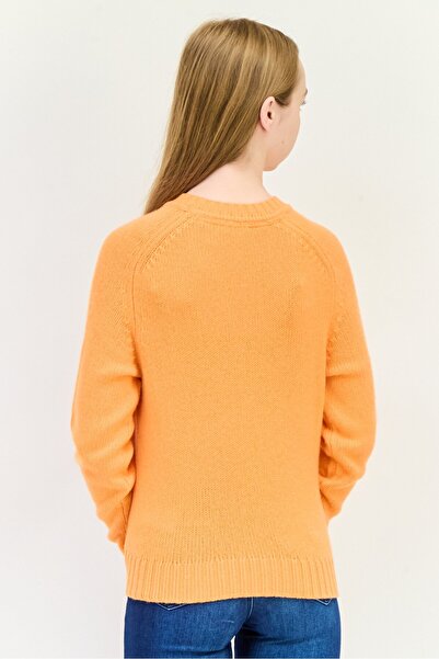 Esprit Women Ribbed Collar Brand Logo Sweater, Orange