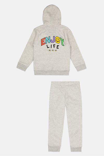 Brooklyn Toddlers Boy 2 Piece Hooded Printed Long Sleeve Sweatshirt And Pant, Light Grey