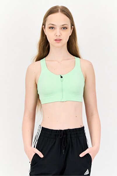 adidas حمالة صدر رياضية مبطنة بشعار العلامة التجارية للنساء، باللون الأخضر ال...