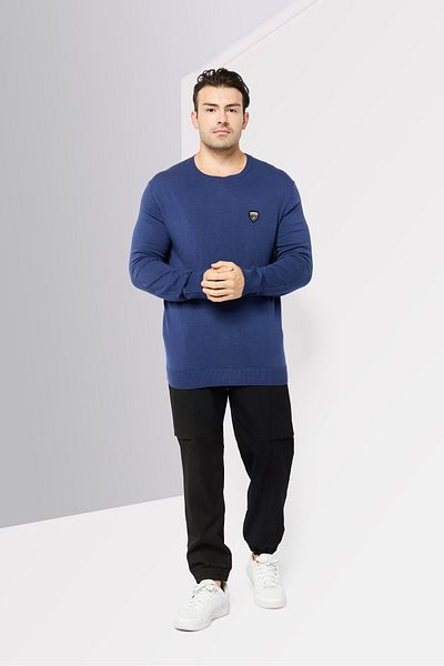 Lamborghini Men Crew Neck Brand Logo Sweater, Navy