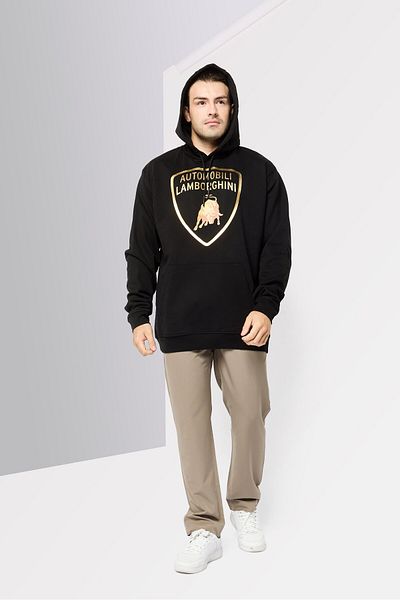 Lamborghini Men Brand Logo Long Sleeves Hooded Sweatshirt, Black