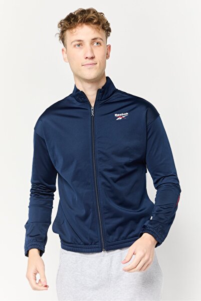 Reebok Men Sportswear Fit Long Sleeve Vector Knit Outdoor Track Jacket, Navy