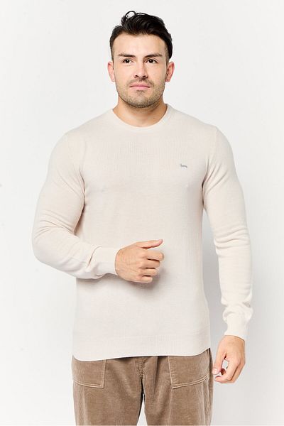 Harmont & Blaine Men Crew Neck Embroidered Logo Sweater, Cream