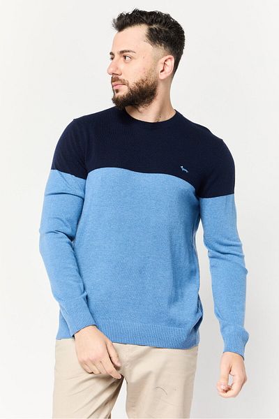Harmont & Blaine Men Ribbed Neck Two Tone Sweater, Multicolor
