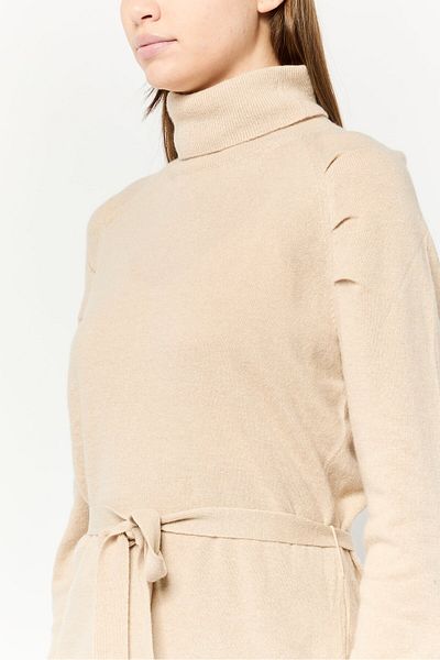 Harmont & Blaine Women Turtle Neck Knitted Belted Sweater, Beige