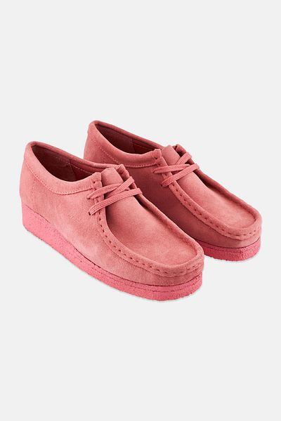 CLARKS Women Standard Wallabee Lace Up Suede Casual Shoes, Bright Pink