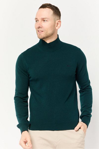 Harmont & Blaine Men High Neck Long Sleeve Brand Logo Sweater, Green