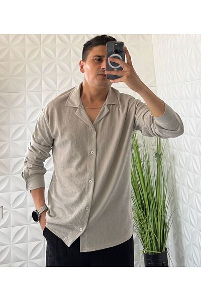 WENMİNG Crinkle Fabric Summer Lycra Shirt