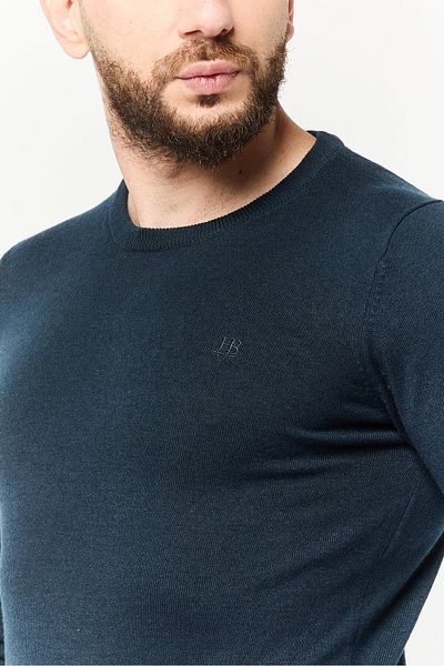 Harmont & Blaine Jeans Men Crew Neck Embroidered Logo Sweater, Navy Blue