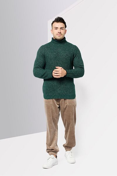 Harmont & Blaine Men High Neck Long Sleeve Brand Logo Sweater, Green