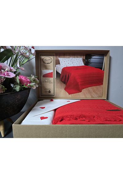 GONCA Lamazihome Double Red Heart Cotton Pique Set