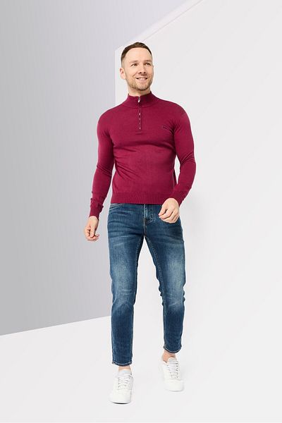 Harmont & Blaine Men Mock Neck Half Zip Embroidered Logo Sweaters, Burgundy