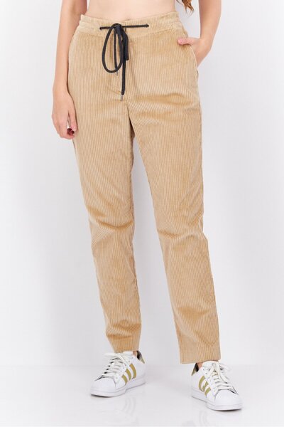 Eleventy Women Straight Leg Ribbed Corduroy Pant, Tan