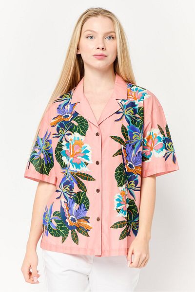 Scotch & Soda Women Notched Collar Short Sleeve Floral Print Shirt, Multicolor