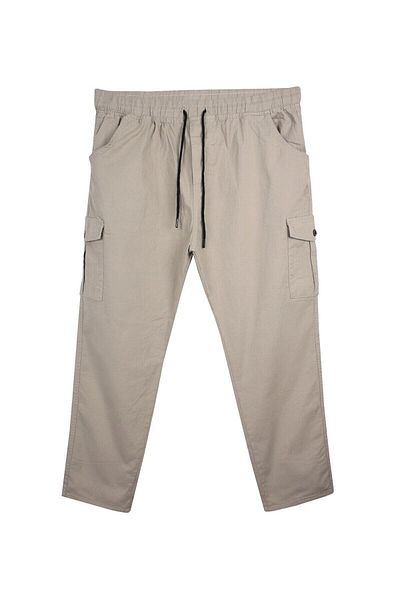 marufshop Cargo Pocket Suitable for 100 Kilo - 180 Kilo Men's Large Size Gabardine Trousers Stone