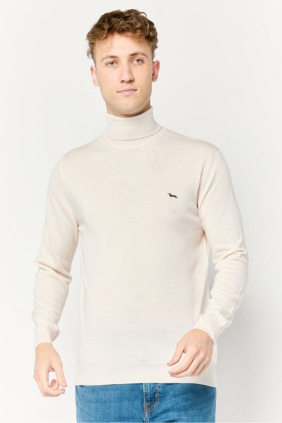Harmont & Blaine Men Turtle Neck Long Sleeves Embroidered Logo Sweater, Offwhite