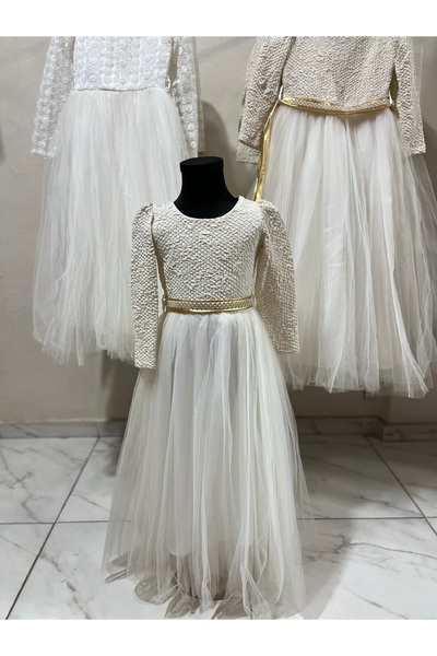 ay yılmaz Kız Çocuk Abiye Belden Bağlamalı Kolu Uzun