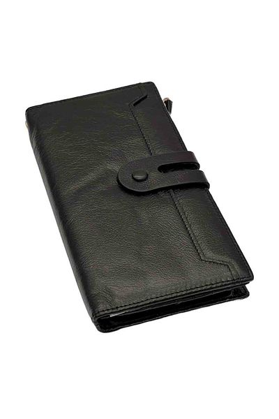 OEM Women's slim wallet, genuine leather, Chic Elegance, black, 20 x 10 x 3 cm