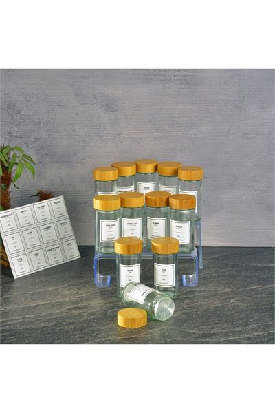 kitchenboost Basic Glass Salt Shaker - 12 Salt Shakers Pepper Shakers Spice Shaker with Bamboo Lid 90 Ml. with Label