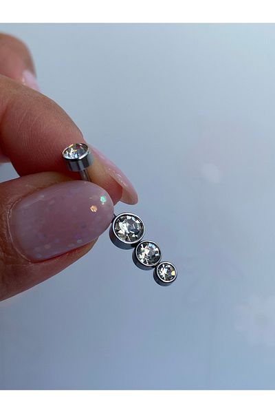 kurukafagift Steel Belly Piercing with 3 Stones in Shiny Model