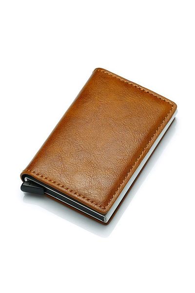 OEM Lerods folding wallet, leather, aluminum card holder, slim, RFID, minimalist, brown